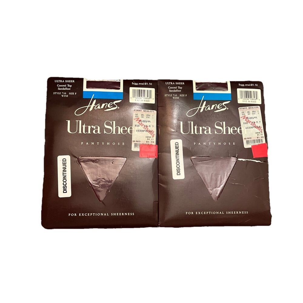 Hanes Ultra Sheer Pantyhose Control Top Sandalfoot Style 710 Size F Wine Lot 2